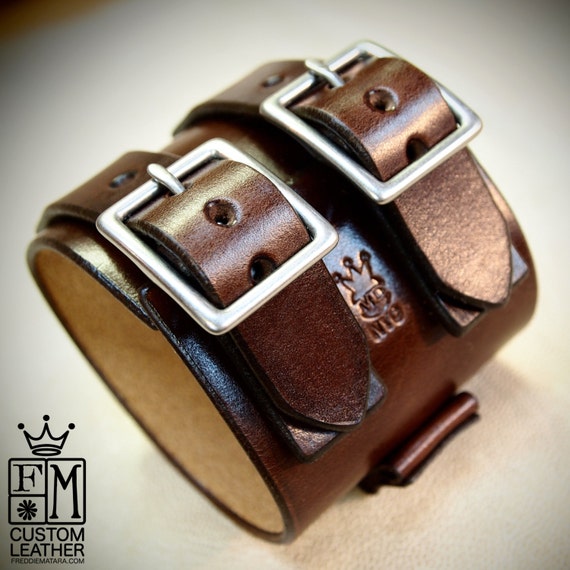 Leather cuff Bracelet Brown watchband Vintage Johnny Depp style wristband Handmade for YOU in USA by Freddie Matara