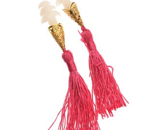 Breakfast at Tiffany's Inspired Tassel Earplugs in Hot Pink