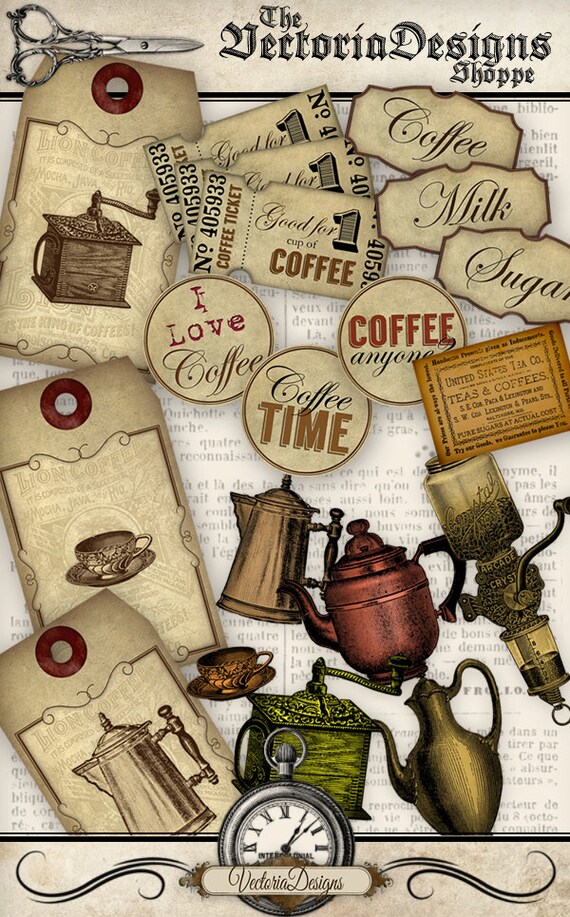 coffee scrapbooking kit vintage printable paper crafting junk