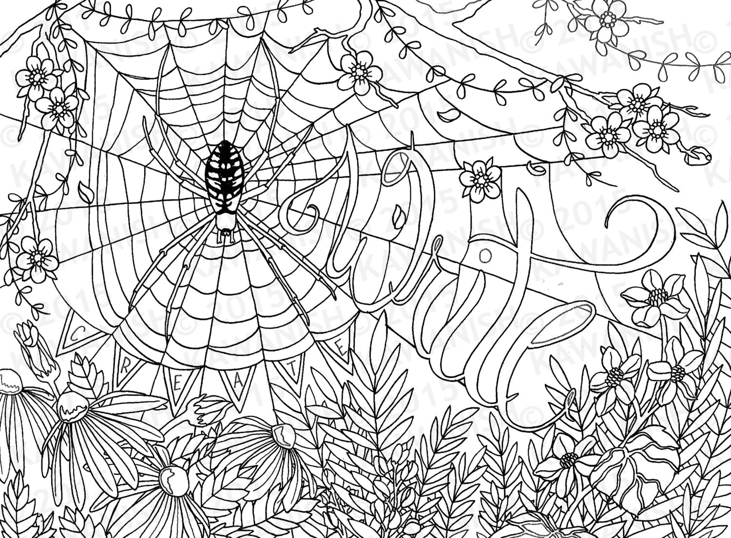 Download creative writing spider flower adult coloring page gift wall