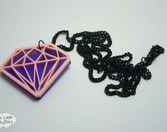 Pastel Diamond Necklace, Laser Cut Jewellery, Laser Cut Acrylic, Laser Cut Diamond, Laser Cut Necklace