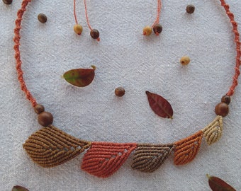 Μacrame leaves necklace, handmade necklace, boho chic necklace