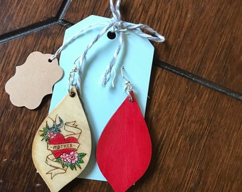 Tattoo Inspired Wood Earrings