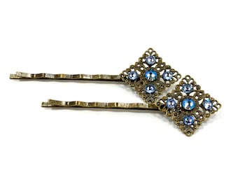 Swarovski Crystal Hair Pins - Blue Crystal Shakespeare Hair Clips - Hermione
