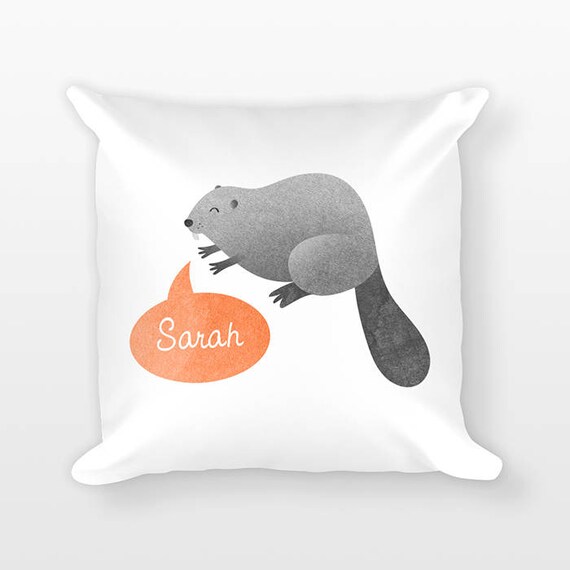 Personalized Pillow, Beaver Pillow, Custom Name Pillow, Birthday Gift for Friend, Kids Room Decor, Animal Pillow, Decorative Throw Pillow