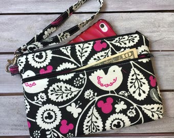 Wristlet; Mickey Mouse Wristlet Wallet; Phone Wallet; Zipper Pouch; iPhone 7 Wristlet; Cell Phone Purse; Phone Case; Wallet with Strap Pouch