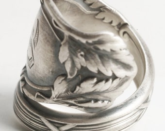 Leaf Ring, Organic Ring, Sterling Silver Spoon Ring, Oak Leaves, International Silver Co, Handcrafted Gift, B, Adjustable Ring Size 6145