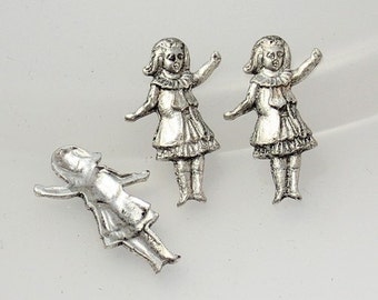4pcs--Little Girl, Brass Stamping, Antique Silver, 22x14mm (B22-15)