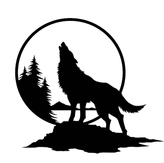 Wolf Wall Decal Wolf Howling at the Moon Art Home Wall