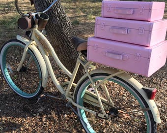 Stack of 3 Nesting Suitcases painted in Candy Pink for Jessica