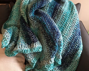 Blanket, Crochet Blanket, Blue Crochet Blanket, Crochet Afghan Throw