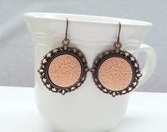 nd-Vintage Style Copper and Peach Dangle Earrings