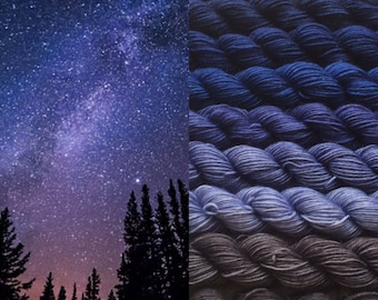 Gradient yarn set-merino extrafine, handdyed yarn 225g- hand painted dyed sock shawl ombre - Midnight sky .