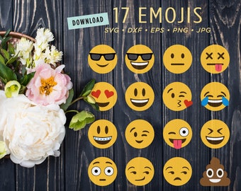 17 Emoji SVG Files | Emoji Clipart Digital Bundle | Poop Emoji | Emoticon Smiley Face Files for Cricut Silhouette Dxf • Png • Eps • Jpg
