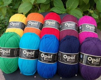 Sockyarn rainbow pack of 10 skeins 4ply yarn 100g 425m (465 yards) from Opal plain uni quality knitting yarn in 10 different colours