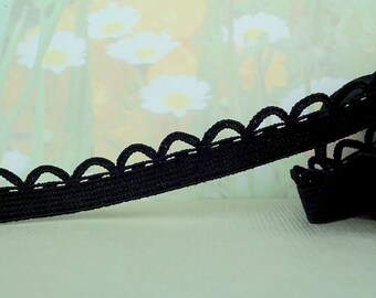 5yds Black Elastic Picot Lace Stretch Skinny Elastic 1/2" scalloped loop edge diy Headbands Sewing lingerie Underwear Elastic Trim