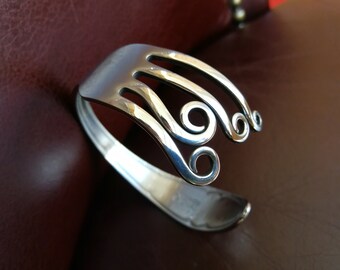 Metalwork bracelet,Steel fork bracelet,Hammered cuff bangle,Unique fork bracelet,Twisted fork bangle,Stainless steel cuff,Hammered jewelry