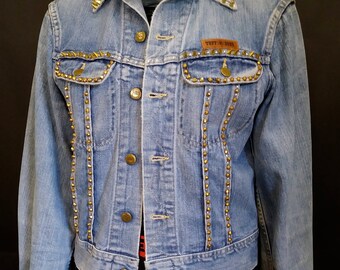 Vintage Catch A Fire Rude Gal Gold Spiked and Studded Denim Jacket