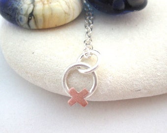 Little Kiss Big Hug Necklace, Copper and Silver Pendant, Copper Kiss, Silver Hug, posts, valentine , love,