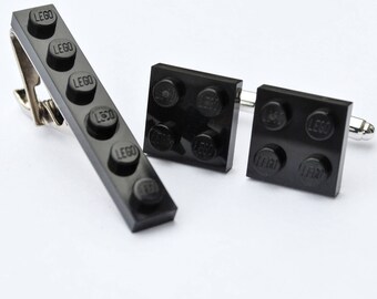 LEGO ® Plate Cufflinks and Tie Clip - BLACK