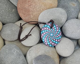 Unique Necklace Mandala Stone - Painted Rock - Hand-Painted Mandala Rock - Paint Rock - Mandala Pendant - Chakra - Meditation