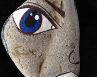 Penelope the Punk Rock Girl Hand Painted River Rock