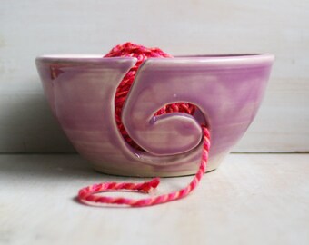 Yarn Holder, Knitting Bowl in Pink Purple Glaze, Handmade Yarn Bowl, Ready to Ship Made in USA