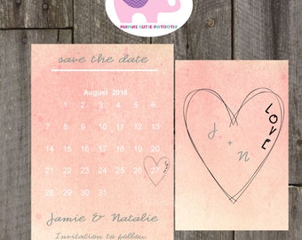 watercolour save the date, double sided watercolour save the date, calender save the date