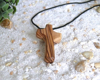 Necklace pendant cross made of olive wood