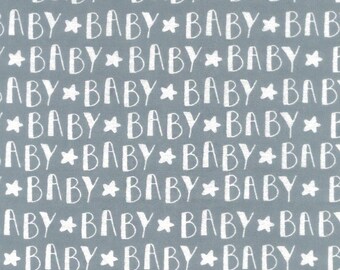 Nursery Flannel Fabric - Grey Baby Words - 31 inches