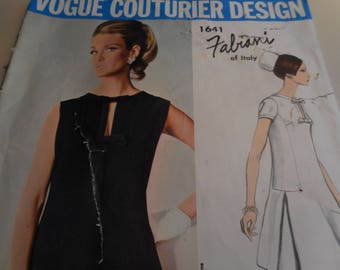 Vintage 1960's Vogue 1641 Couturier Design Fabiani of Italy Dress Sewing Pattern Size 12 Bust 32