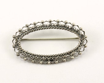 Vintage Oval Filigree Brooch 935 Sterling BB 48-E