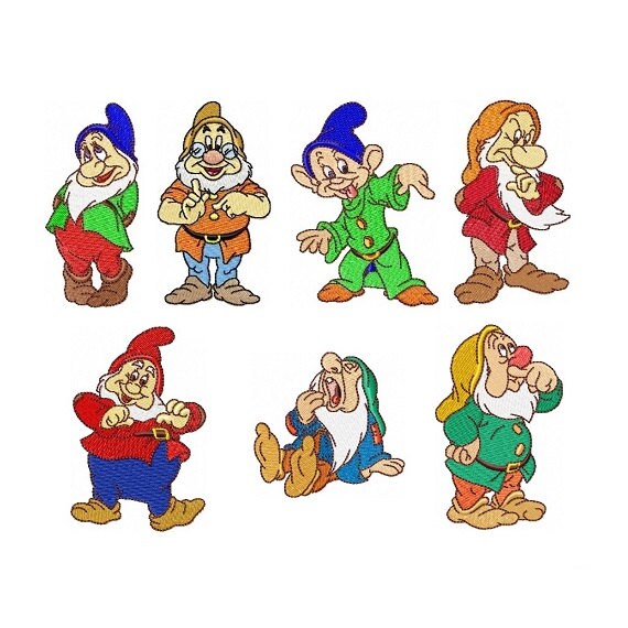 Seven Dwarfs Set Of 7 Embroidery Designs In 2 Sizes 