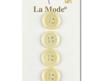 White 5/8" button. La Mode. 4 buttons a card.