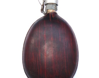 Antique Aluminum Canteen Water Bottle/ USSR Cold War/ Collectible canteen with wood veneer case/1960s