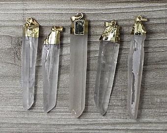 HIGH QUALITY Polished Crystal Quartz Point Pendant with Electroplated 24k Gold Cap and Bail