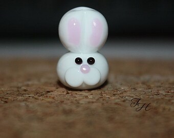 Handmade glass lampwork bunny rabbit focal bead By TH