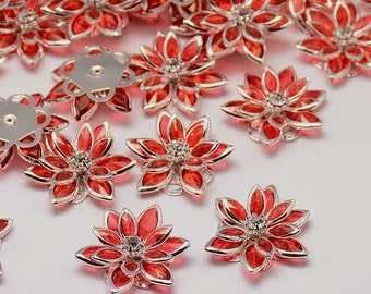 Red Flower with Rhinestone - Set of 4 - #HK1130