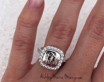 Monogram Sterling Silver Rings, Monogram Square Rings, Sterling Silver Monogram Rings, Monogram Engagement Ring