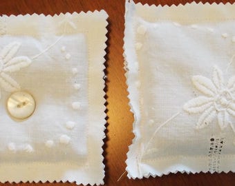 Pair of Hand Made Vintage lace Linen Lavender Sachet Pillows