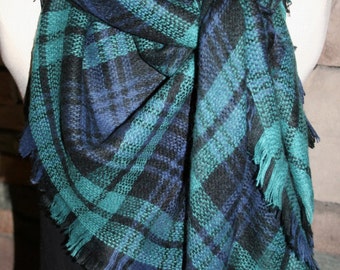Navy and Green Plaid Tartan Blanket Scarf Plaid Scarf Christmas Gift Scarves Plaid 2015 Blanket Scarf Favorite-Accessories