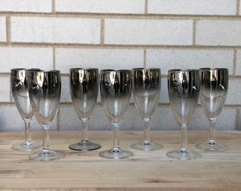 Set of 7 vintage silver ombré champagne flutes - Vitreon Queen's Lustreware - Mercury Fade