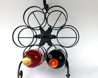 Vintage Wine Rack, Metal Wine Bottle Holder, 6 Bottle Wine Storage, Rustic Decor, Wine Cellar, Bottle Carrier