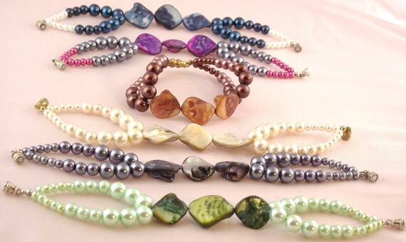 Shell and Faux Pearl Bracelet