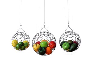 Hanging Wire Baskets, Wire Basket, Fruit basket, Sphere, Country Style, Rustic