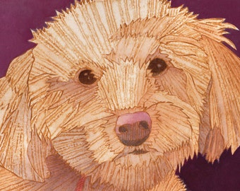 Poodle Mix, Bichon Mix, Dog Art, Dog Print, Collograph Print - Mortimer 1