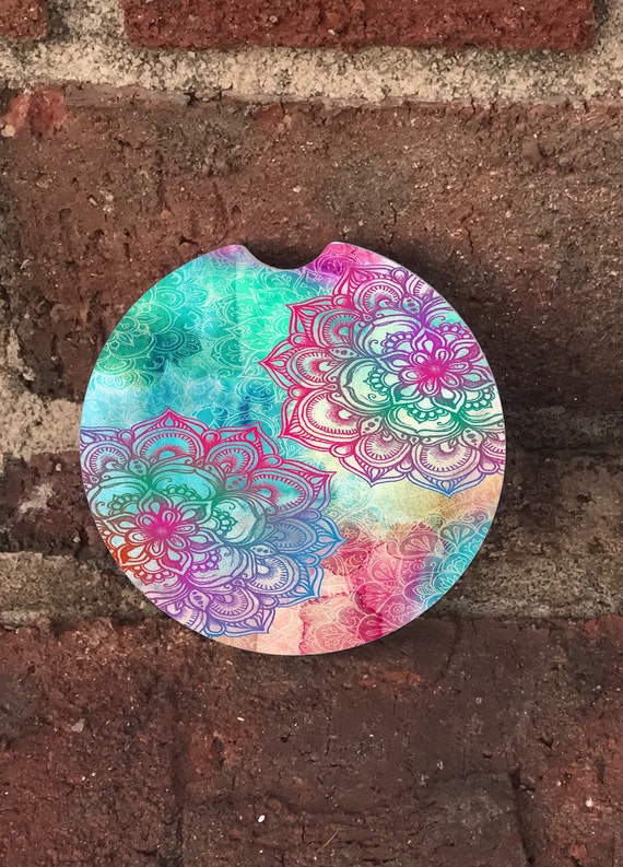 Custom Mandala Sandstone Auto Cup Holder Coasters set of 2