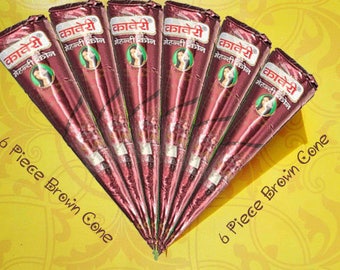 6 Pcs Temporary Henna Tattoos, Organic Dark Brown Henna Cones, Natural Henna Body Arts, Henna Paste, Henna tattoo kit, Henna Ink, Bulk Henna