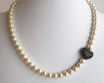 I Heart Pearls Asymmetrical Necklace Handmade Wedding