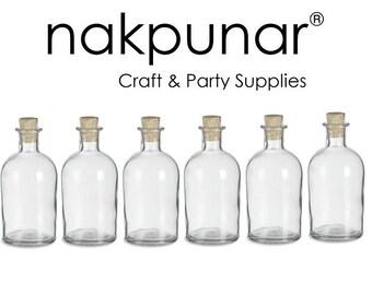 6 pcs Boston Round Clear Glass Bottle with Cork Stopper , 8.5 oz (250 ml)